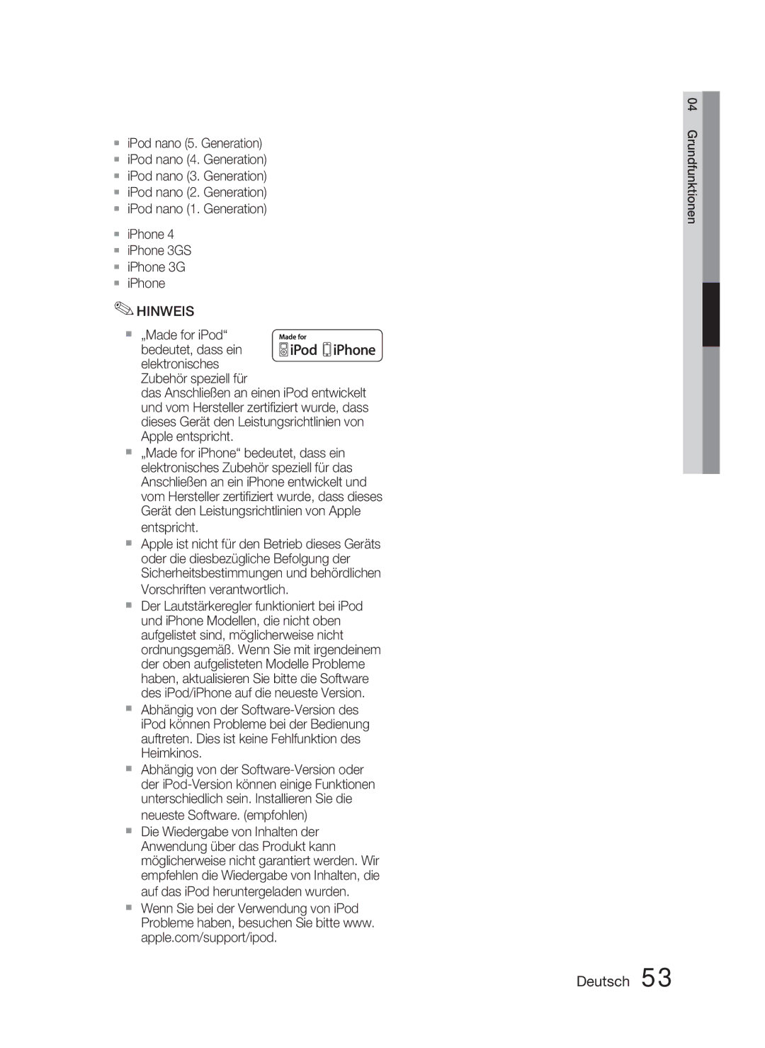 Samsung HT-D5000/ZF, HT-D5000/XN, HT-D5000/EN manual Grundfunktionen 