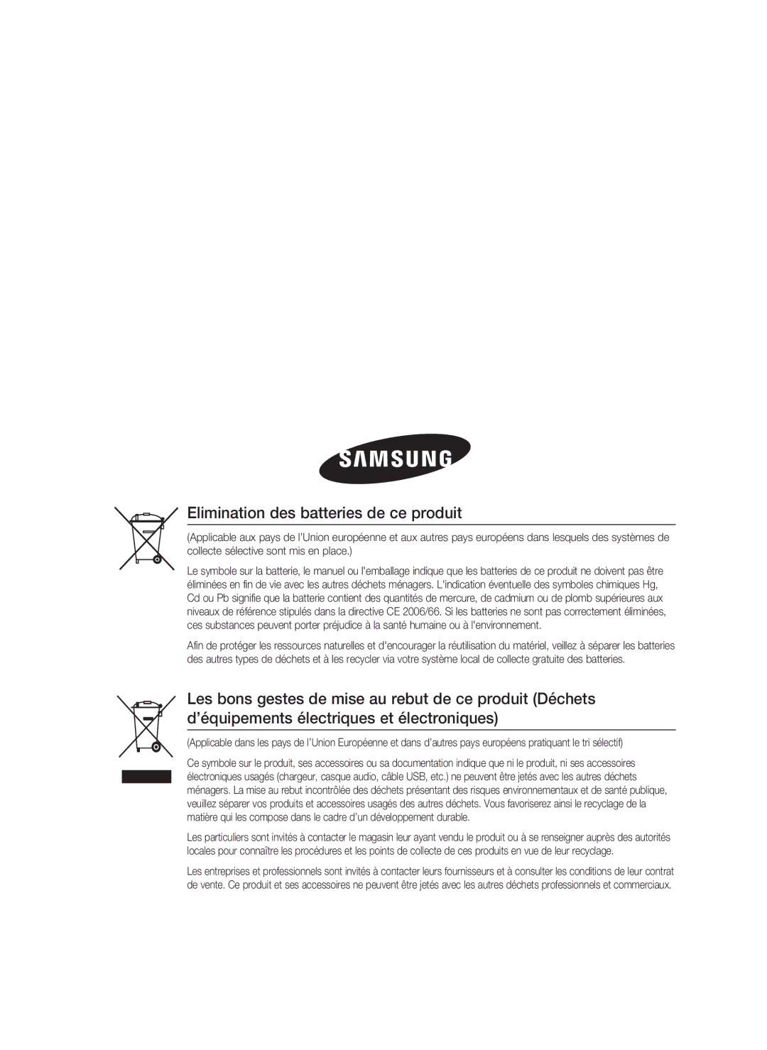 Samsung HT-D5000/XN, HT-D5000/EN, HT-D5000/ZF manual Elimination des batteries de ce produit 