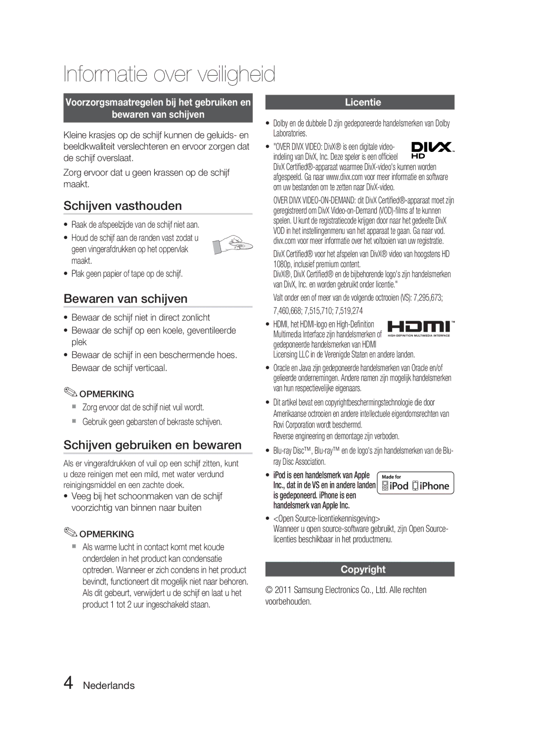 Samsung HT-D5000/EN, HT-D5000/XN, HT-D5000/ZF manual Schijven vasthouden, Bewaren van schijven, Schijven gebruiken en bewaren 