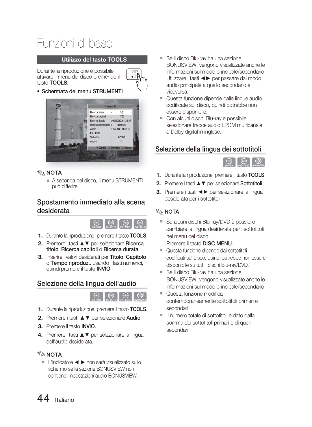 Samsung HT-D5000/ZF manual Spostamento immediato alla scena desiderata, Selezione della lingua dellaudio 