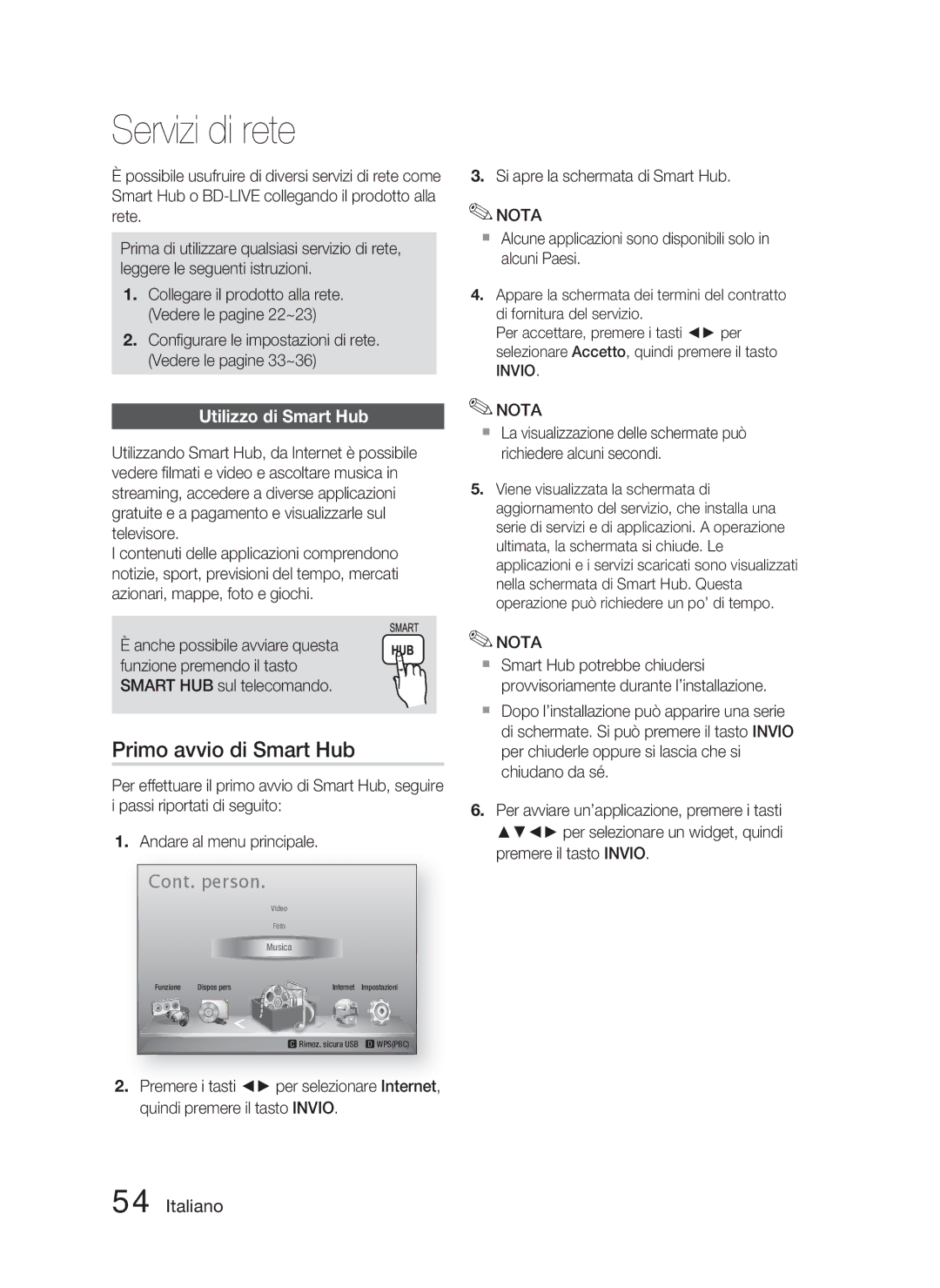 Samsung HT-D5000/ZF manual Servizi di rete, Primo avvio di Smart Hub, Utilizzo di Smart Hub 