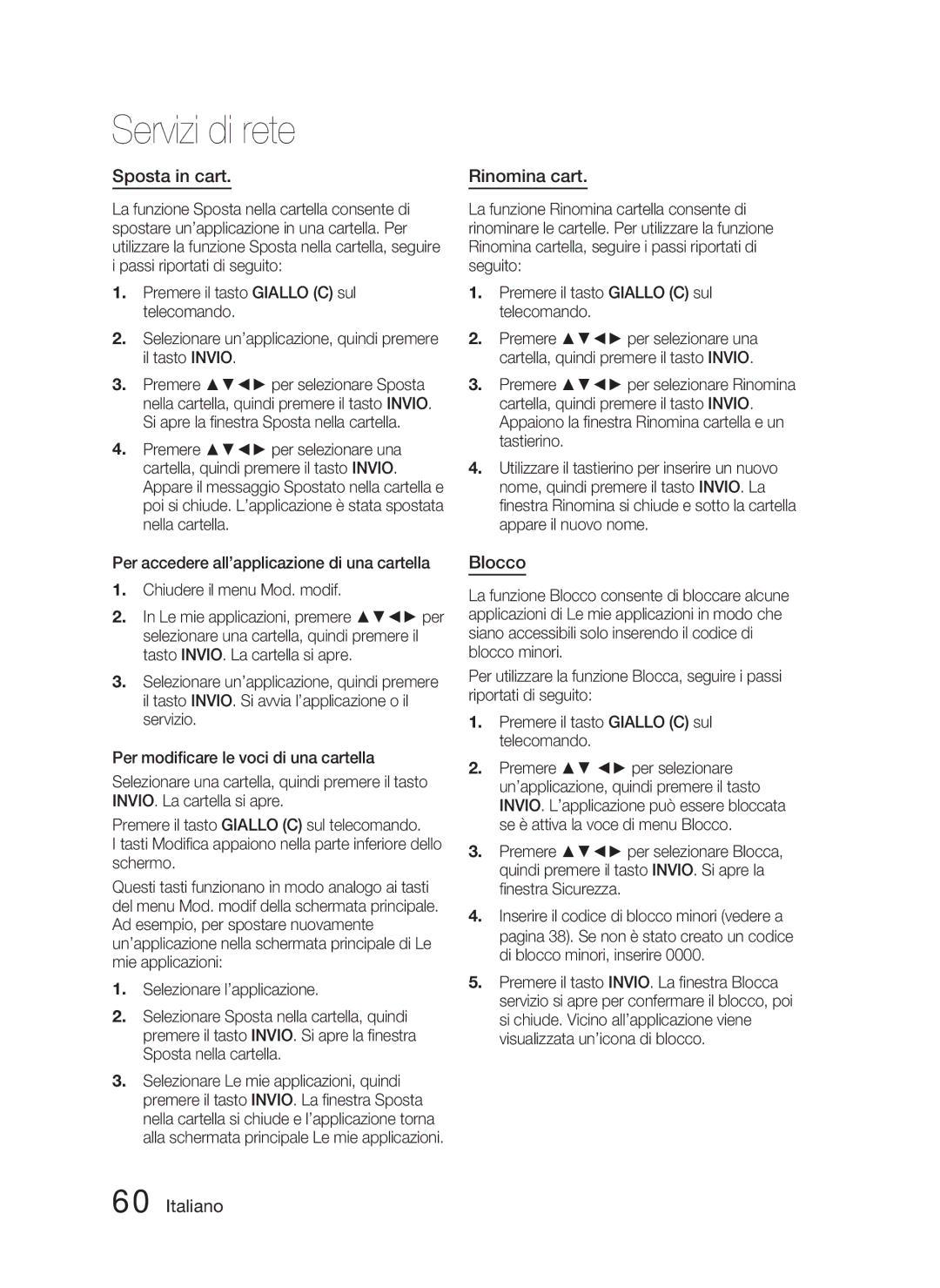 Samsung HT-D5000/ZF manual Sposta in cart, Rinomina cart, Blocco 