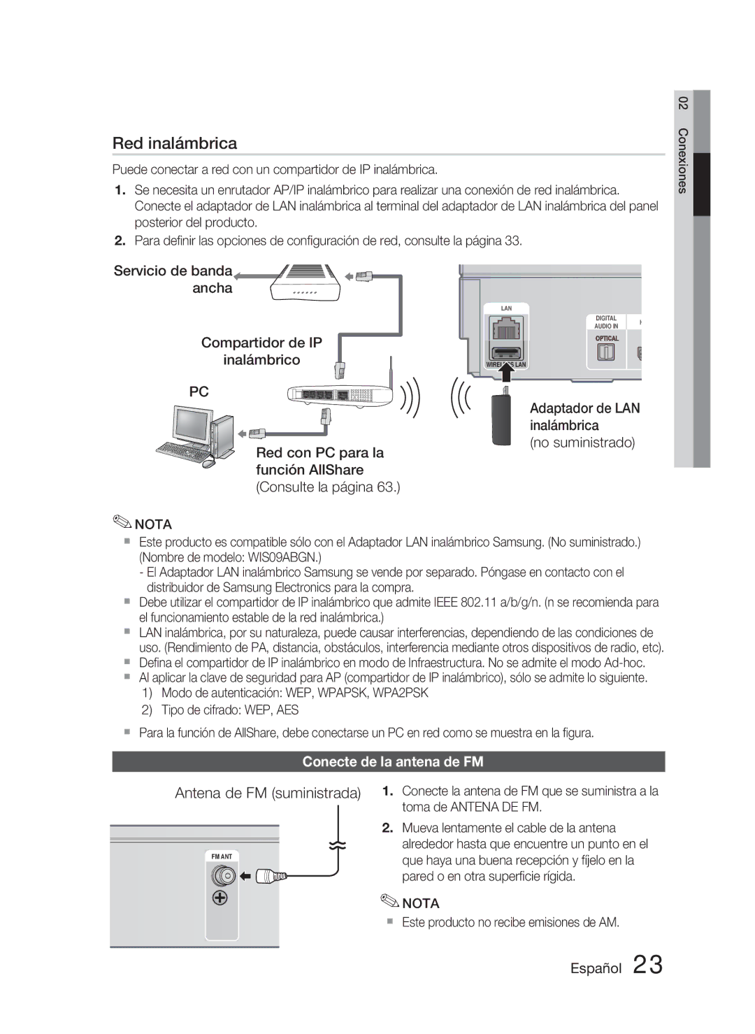 Samsung HT-D5000/ZF manual Antena de FM suministrada, Conecte de la antena de FM 