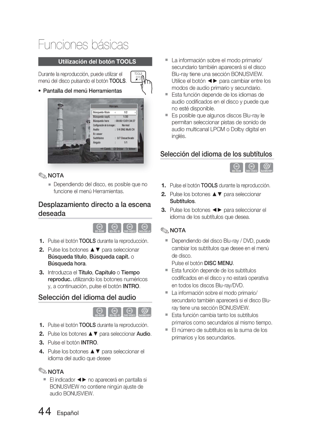 Samsung HT-D5000/ZF manual Desplazamiento directo a la escena deseada, Selección del idioma del audio 