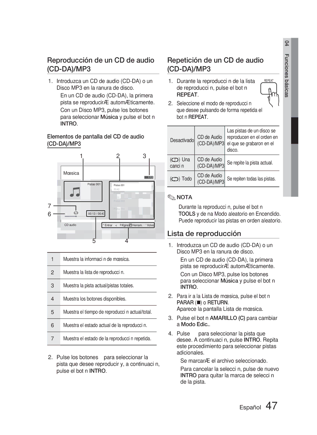 Samsung HT-D5000/ZF manual Reproducción de un CD de audio CD-DA/MP3, Repetición de un CD de audio CD-DA/MP3 