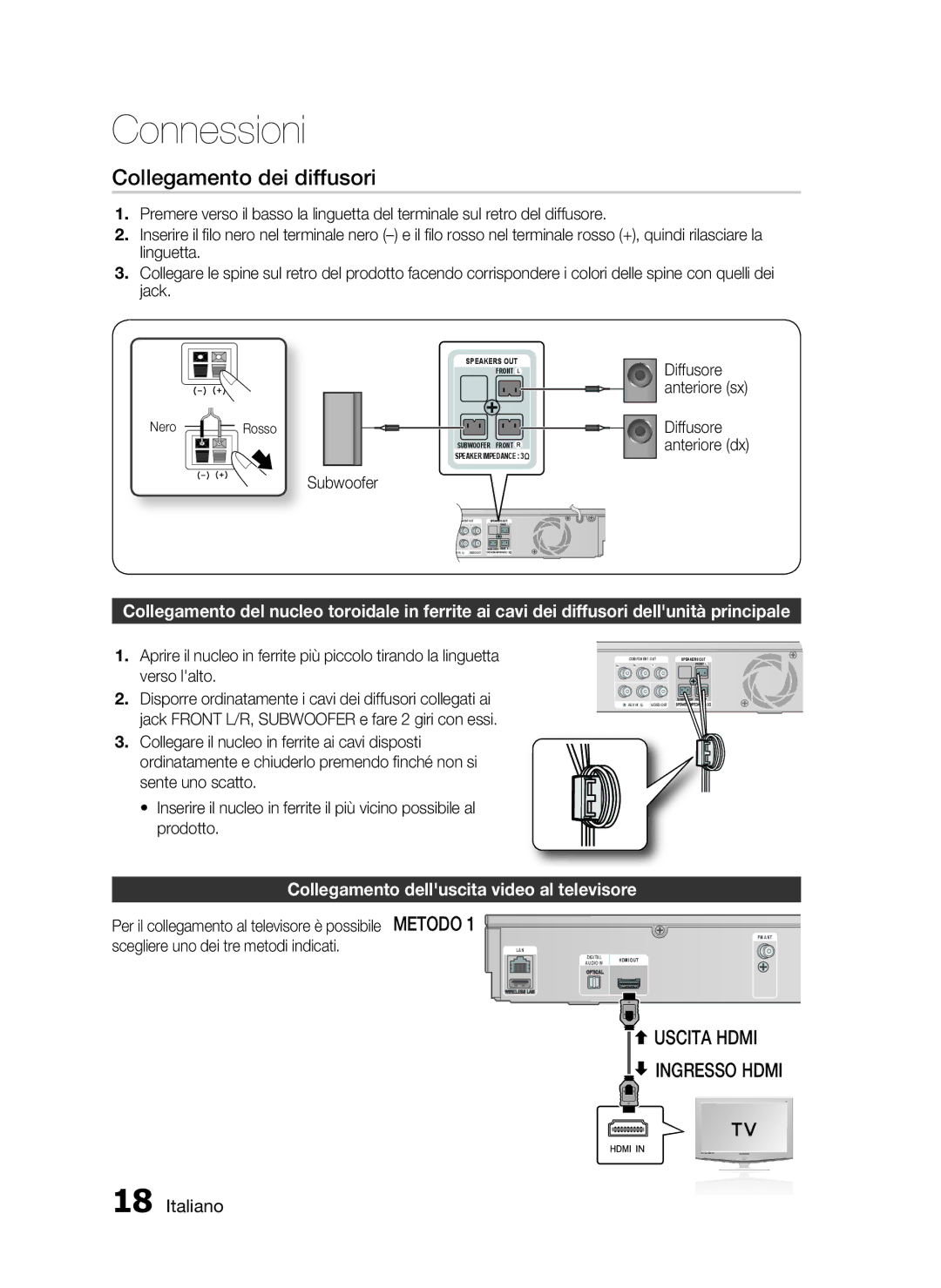 Samsung HT-D5000/ZF manual Connessioni, Collegamento delluscita video al televisore 