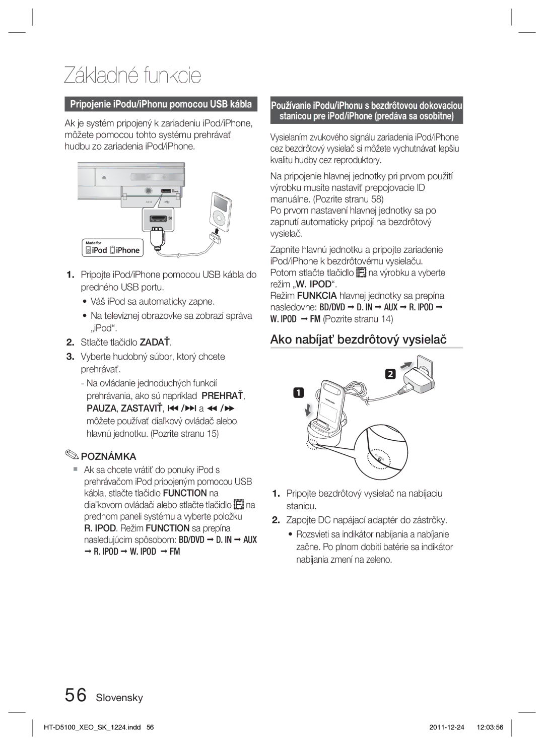 Samsung HT-D5100/EN, HT-D5100/XE manual Ako nabíjať bezdrôtový vysielač, Nabíjania zmení na zeleno 