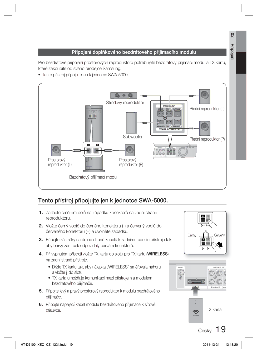 Samsung HT-D5100/EN, HT-D5100/XE manual Tento přístroj připojujte jen k jednotce SWA-5000, Bezdrátový přijímací modul 