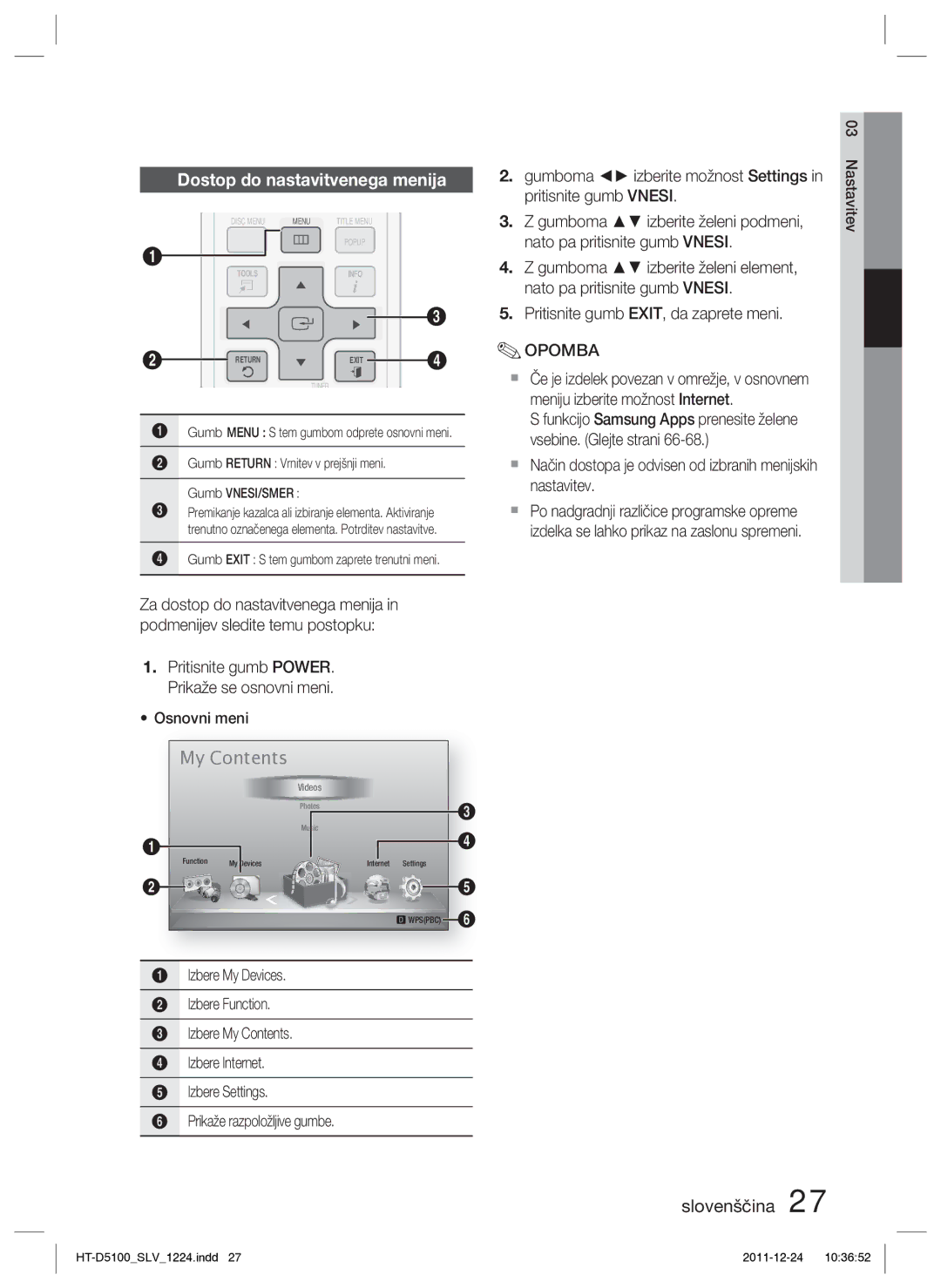 Samsung HT-D5100/XE, HT-D5100/EN manual My Contents 