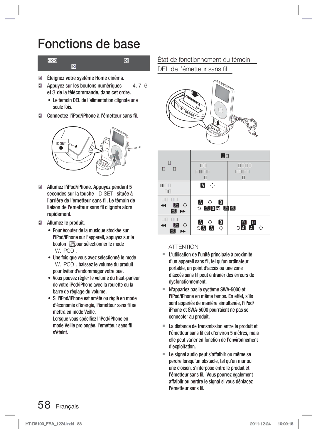 Samsung HT-D5100/XN manual État de fonctionnement du témoin DEL de l’émetteur sans ﬁl, Éteignez votre système Home cinéma 