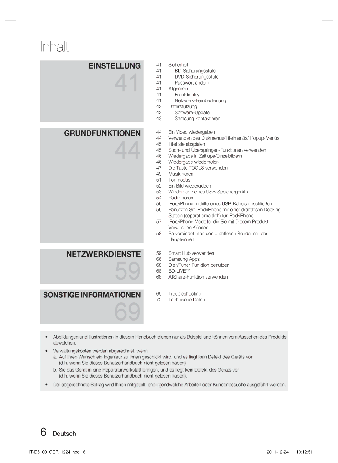 Samsung HT-D5100/EN manual BD-Sicherungsstufe, DVD-Sicherungsstufe, Passwort ändern, Allgemein, Frontdisplay, Unterstützung 