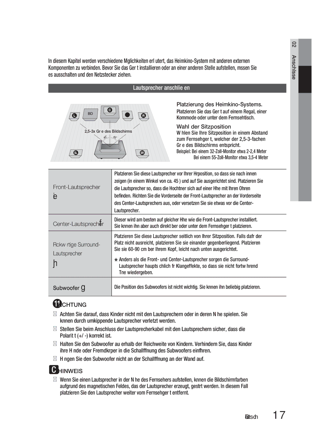 Samsung HT-D5100/XE, HT-D5100/EN, HT-D5100/XN, HT-D5100/ZF manual Anschlüsse, Lautsprecher anschließen 