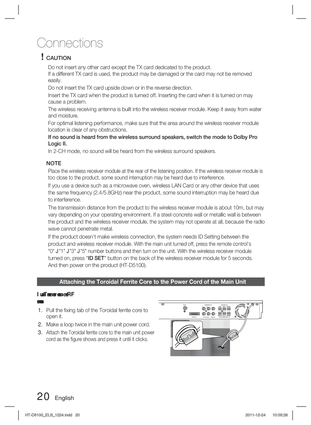 Samsung HT-D5100/EN, HT-D5100/XN, HT-D5100/ZF, HT-D5100/XE manual FM ANT Component OUT Speakers OUT 