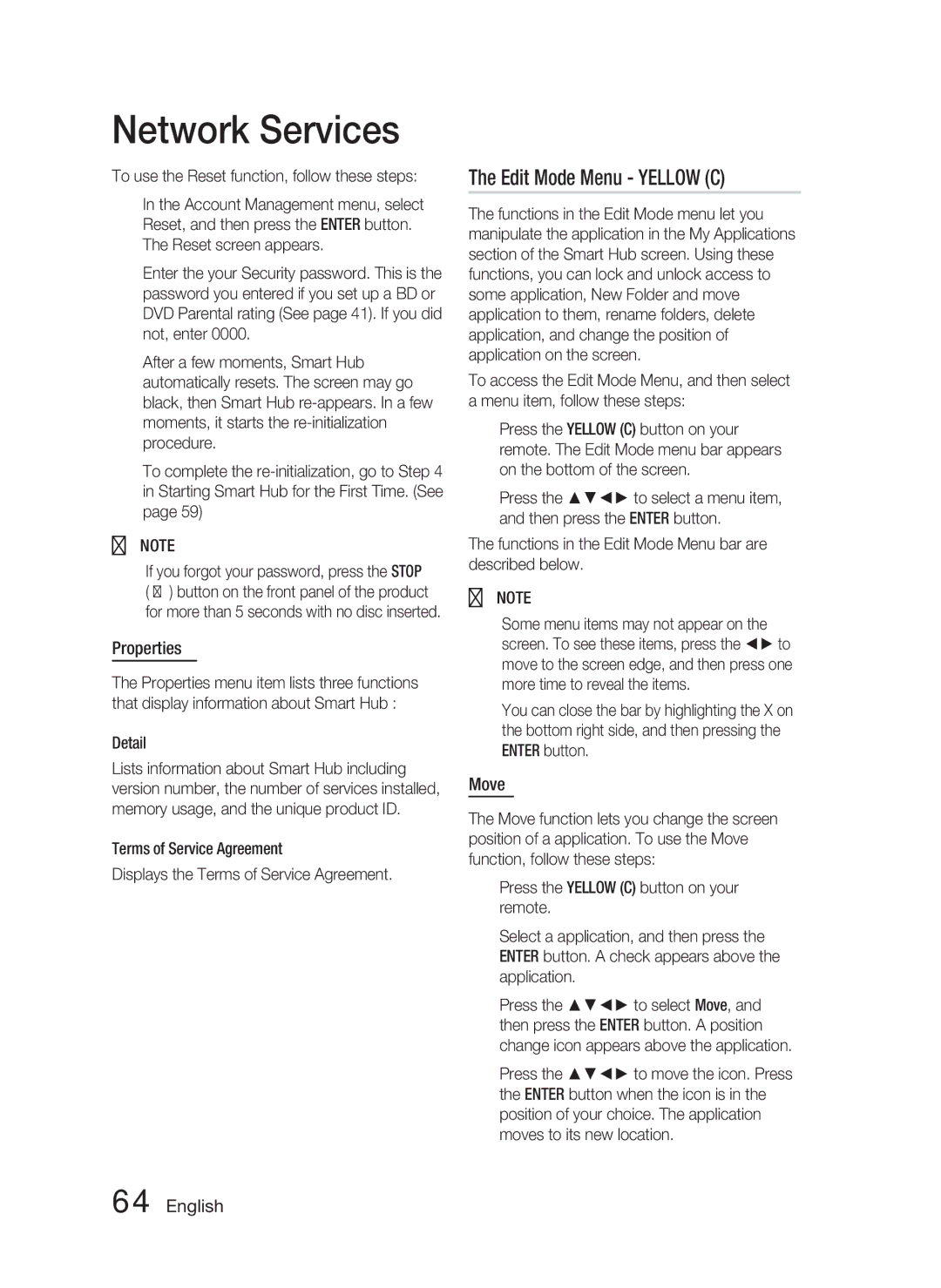 Samsung HT-D5100/EN, HT-D5100/XN, HT-D5100/ZF, HT-D5100/XE manual Edit Mode Menu Yellow C, Properties, Move, Detail 