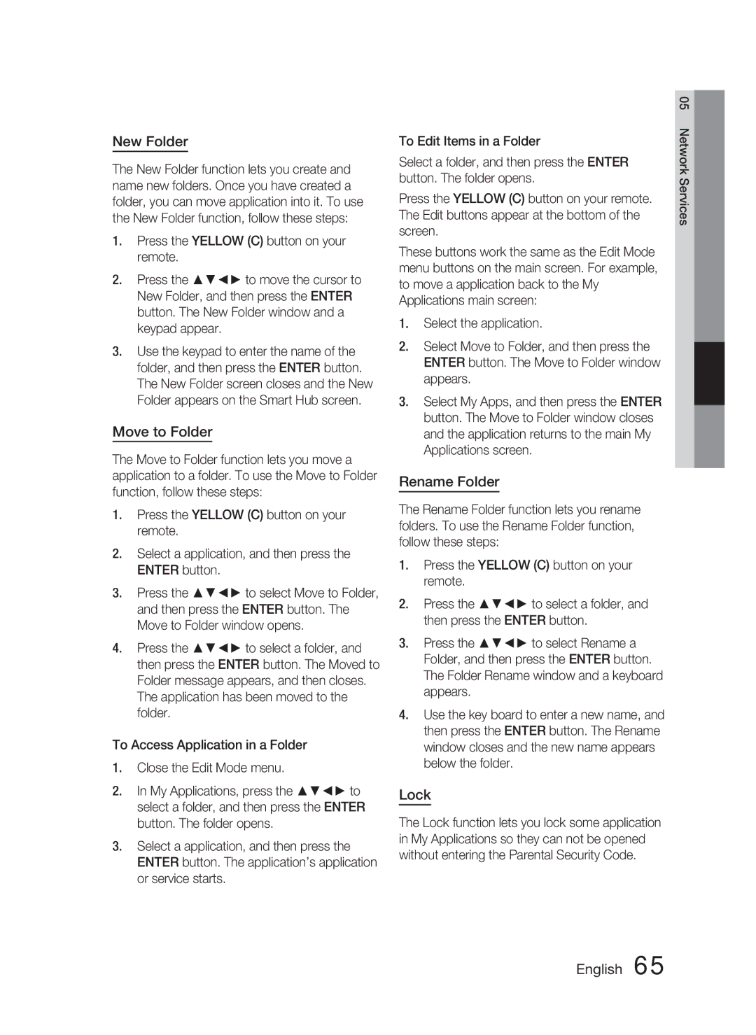 Samsung HT-D5100/XN, HT-D5100/EN, HT-D5100/ZF, HT-D5100/XE manual New Folder, Move to Folder, Rename Folder, Lock 