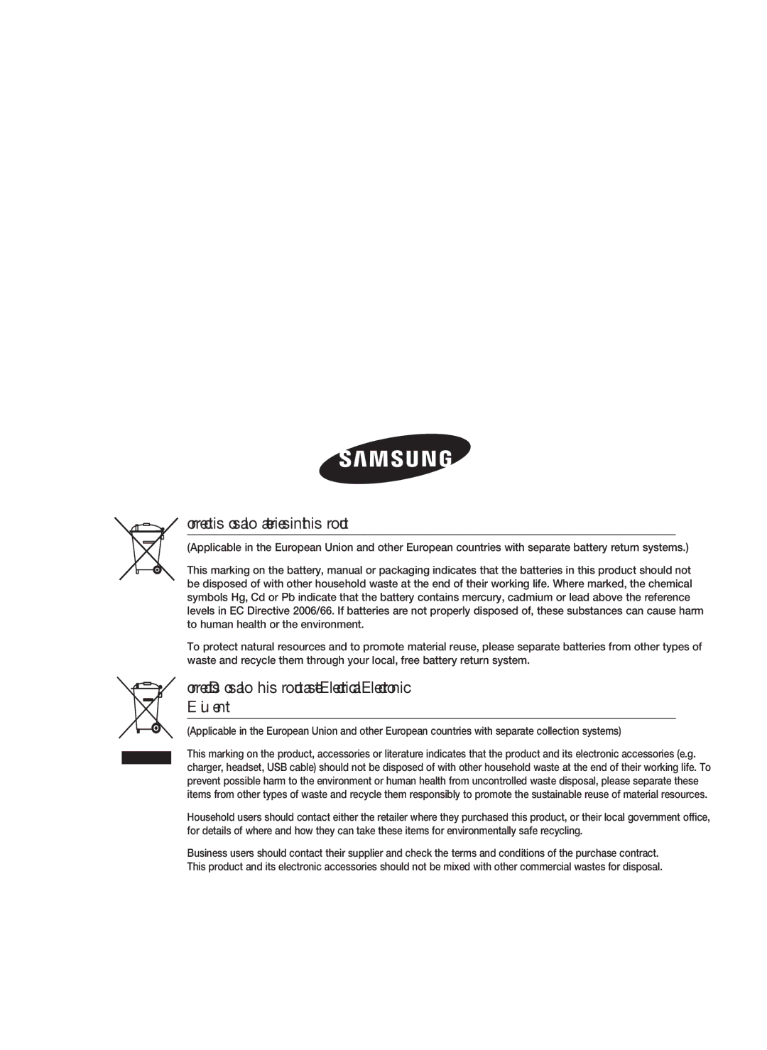 Samsung HT-D5100/XE, HT-D5100/EN, HT-D5100/XN, HT-D5100/ZF manual Correct disposal of batteries in this product 