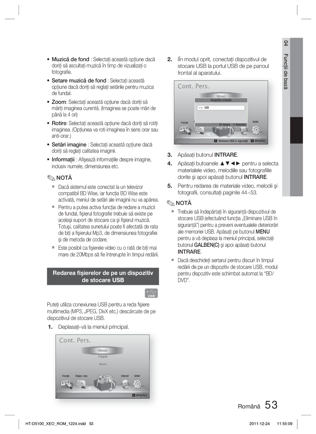 Samsung HT-D5100/EN manual Redarea ﬁşierelor de pe un dispozitiv De stocare USB, Videocl 