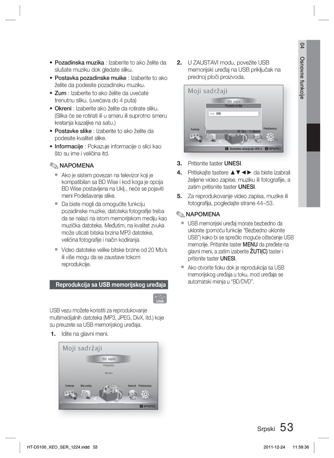 Samsung HT-D5100/EN manual Moji sadržaji 