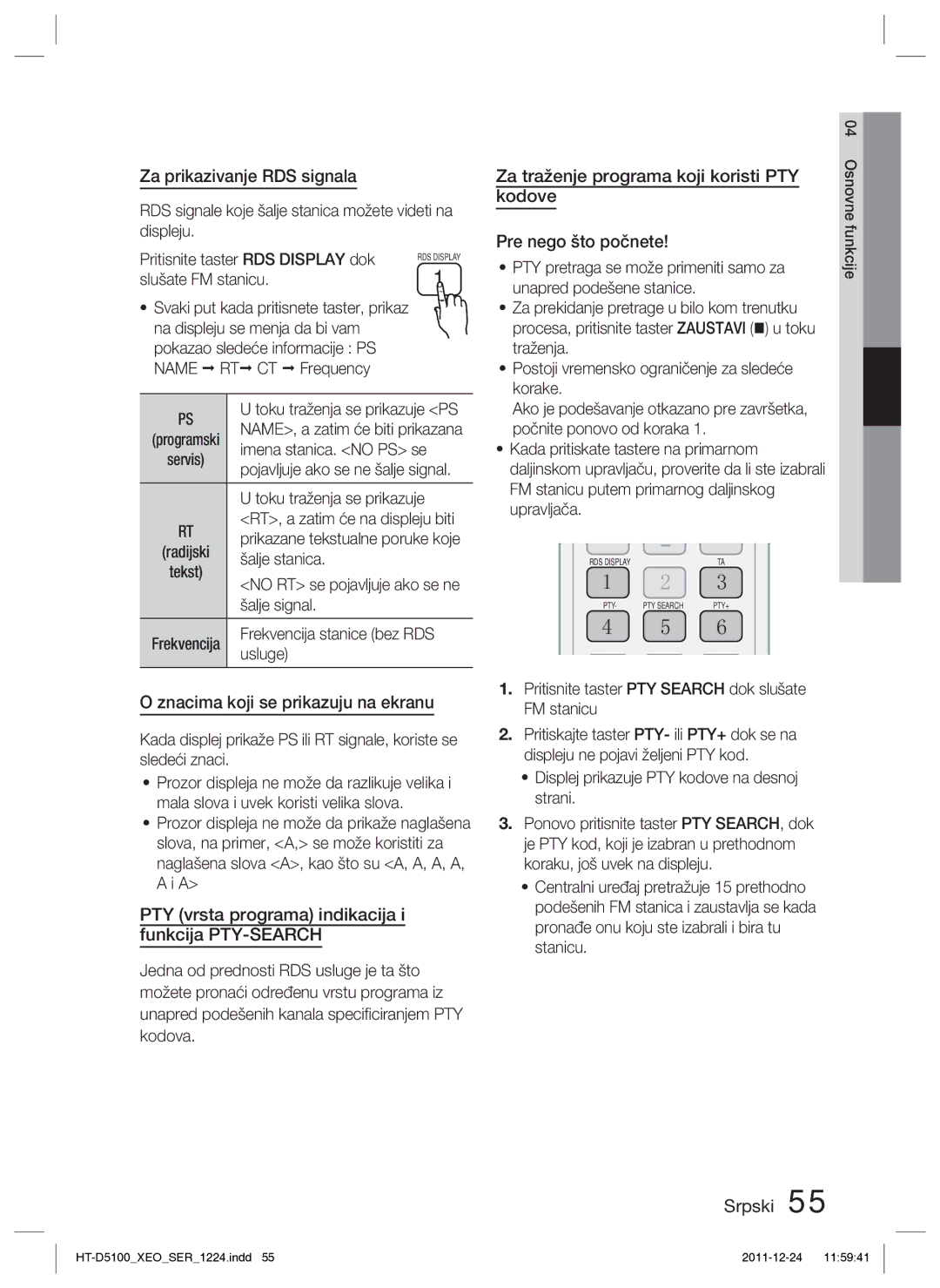 Samsung HT-D5100/EN manual Za prikazivanje RDS signala, Znacima koji se prikazuju na ekranu, Kodove, Pre nego što počnete 