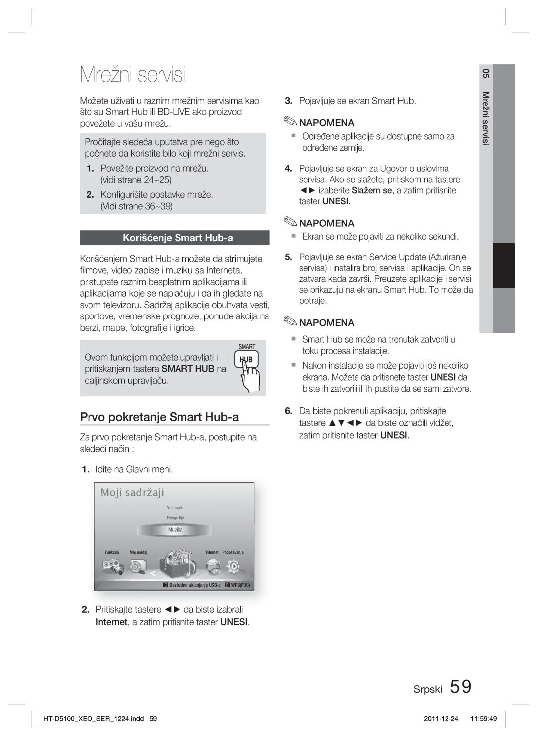 Samsung HT-D5100/EN manual Prvo pokretanje Smart Hub-a, Korišćenje Smart Hub-a, 05 Mrežni servisi 