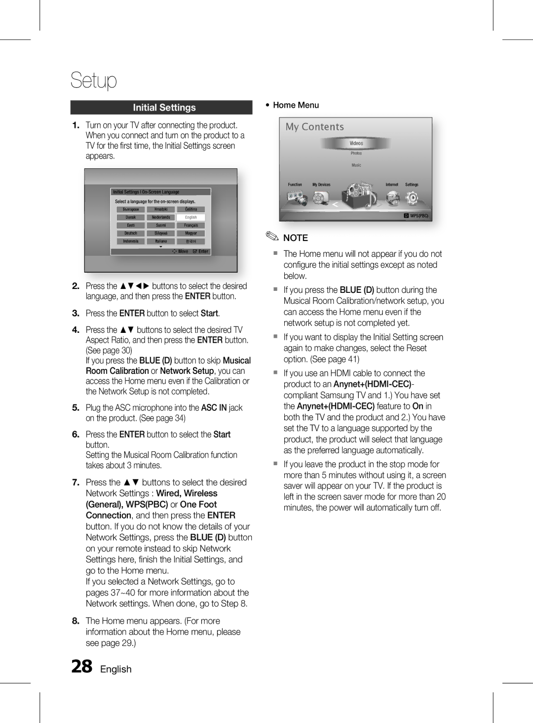 Samsung HT-D5150K/UM, HT-D5150K/ZN, HT-D5150K/SQ manual Setup, My Contents 