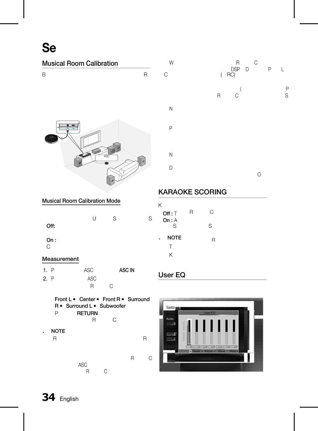 Samsung HT-D5150K/UM, HT-D5150K/ZN, HT-D5150K/SQ manual User EQ, Musical Room Calibration Mode, Measurement 