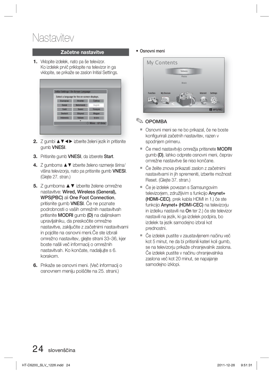 Samsung HT-D5200/EN manual Nastavitev, My Contents 