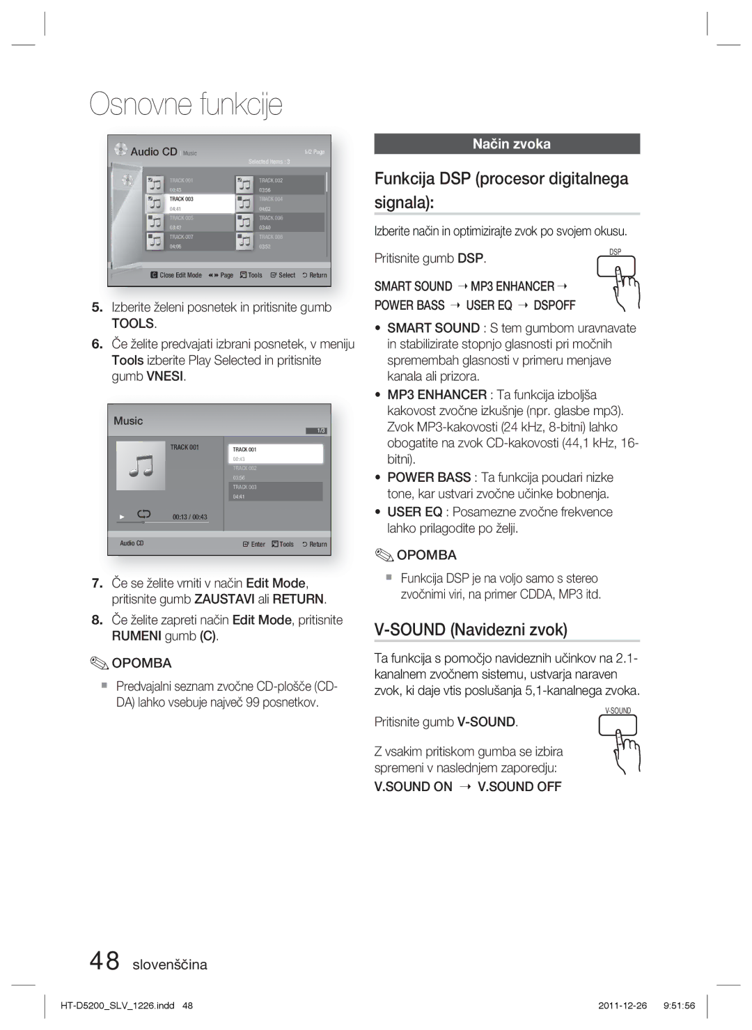 Samsung HT-D5200/EN manual Funkcija DSP procesor digitalnega signala, Sound Navidezni zvok, Način zvoka 