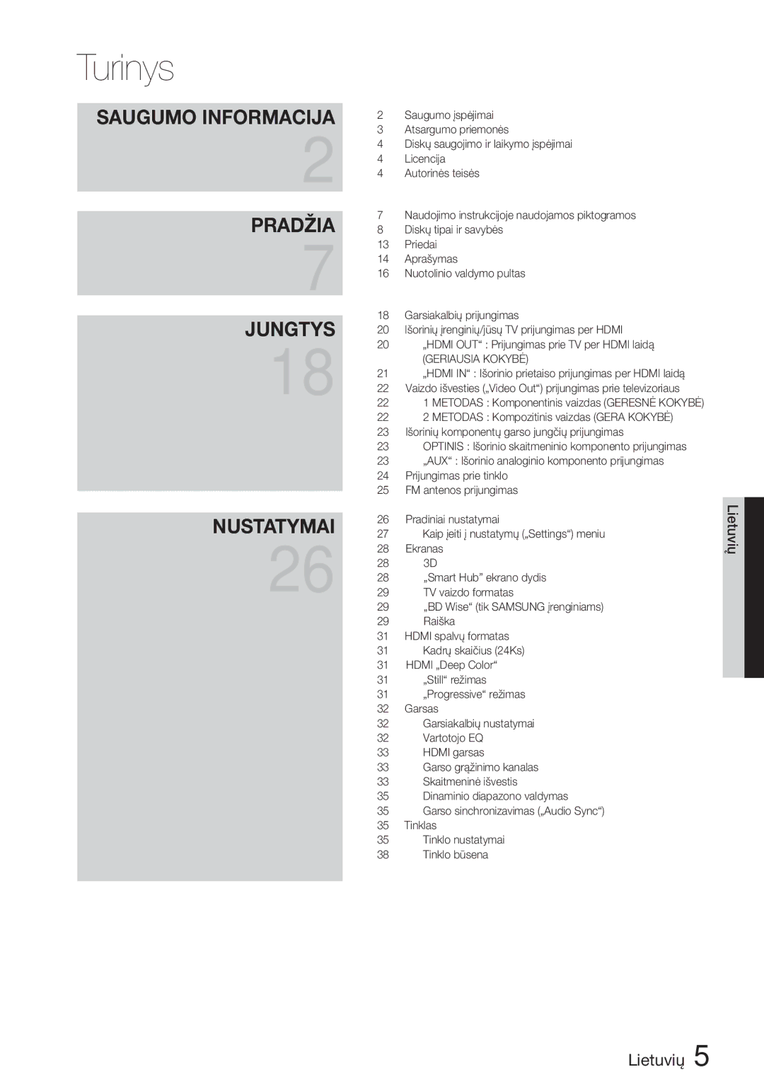 Samsung HT-D5200/EN manual Turinys 