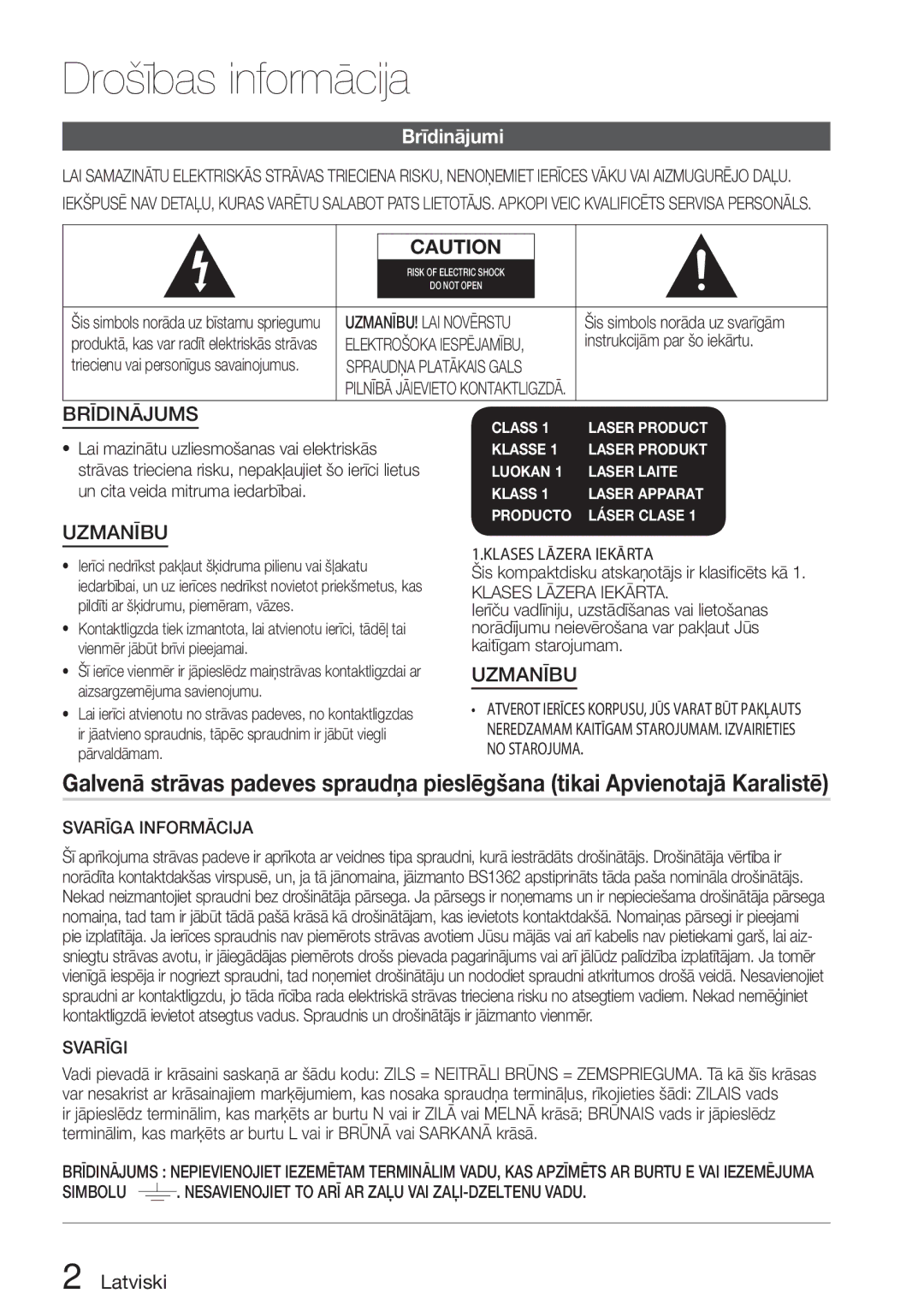 Samsung HT-D5200/EN manual Brīdinājumi, Latviski 