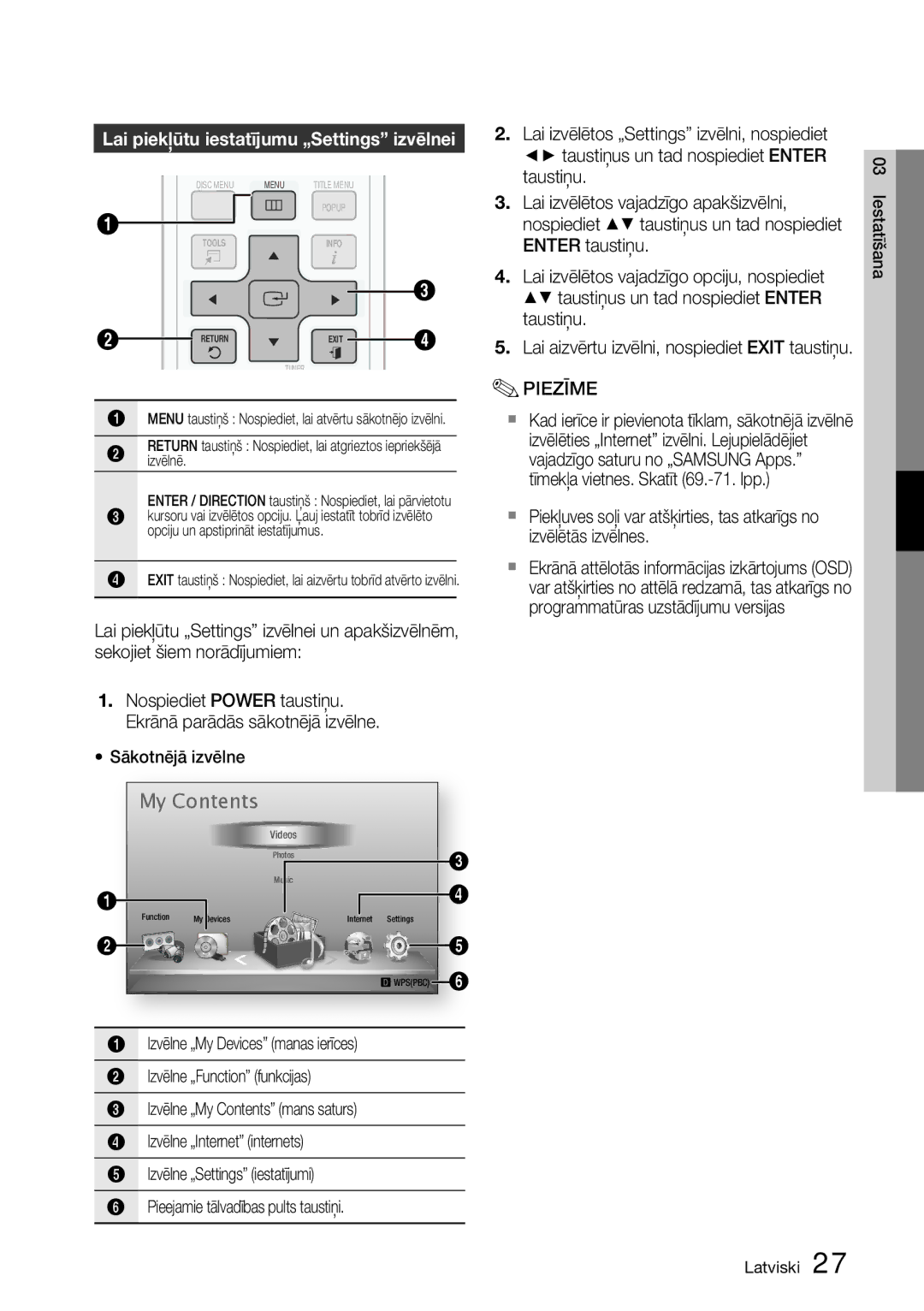 Samsung HT-D5200/EN manual Lai izvēlētos vajadzīgo apakšizvēlni, Enter taustiņu, Taustiņus un tad nospiediet Enter 