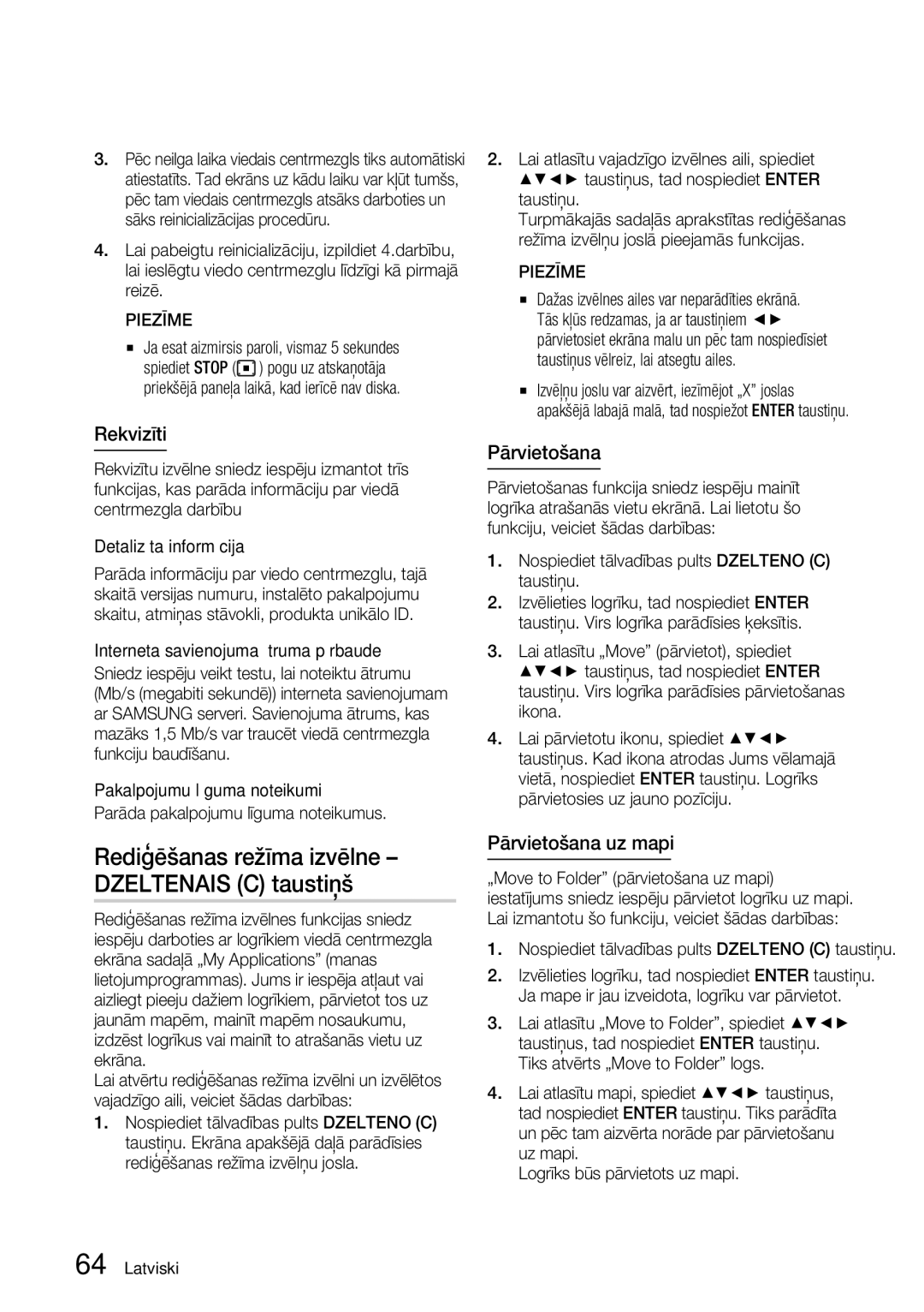 Samsung HT-D5200/EN manual Rediģēšanas režīma izvēlne Dzeltenais C taustiņš, Rekvizīti, Pārvietošana uz mapi 