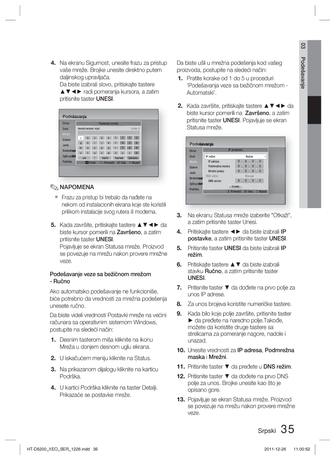 Samsung HT-D5200/EN manual Za unos brojeva koristite numeričke tastere, DNS režim Manual 