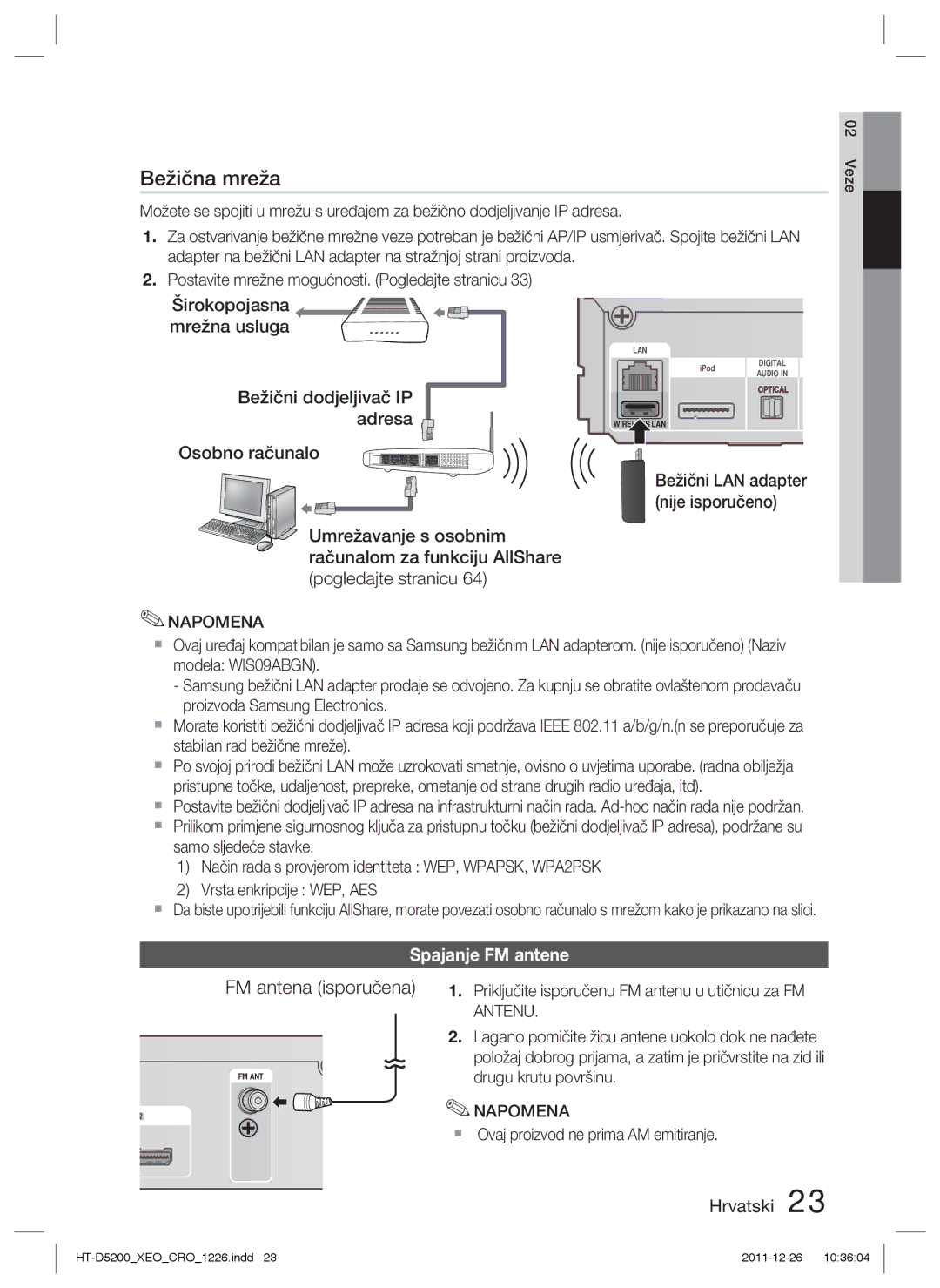 Samsung HT-D5200/EN manual Spajanje FM antene,  Ovaj proizvod ne prima AM emitiranje 