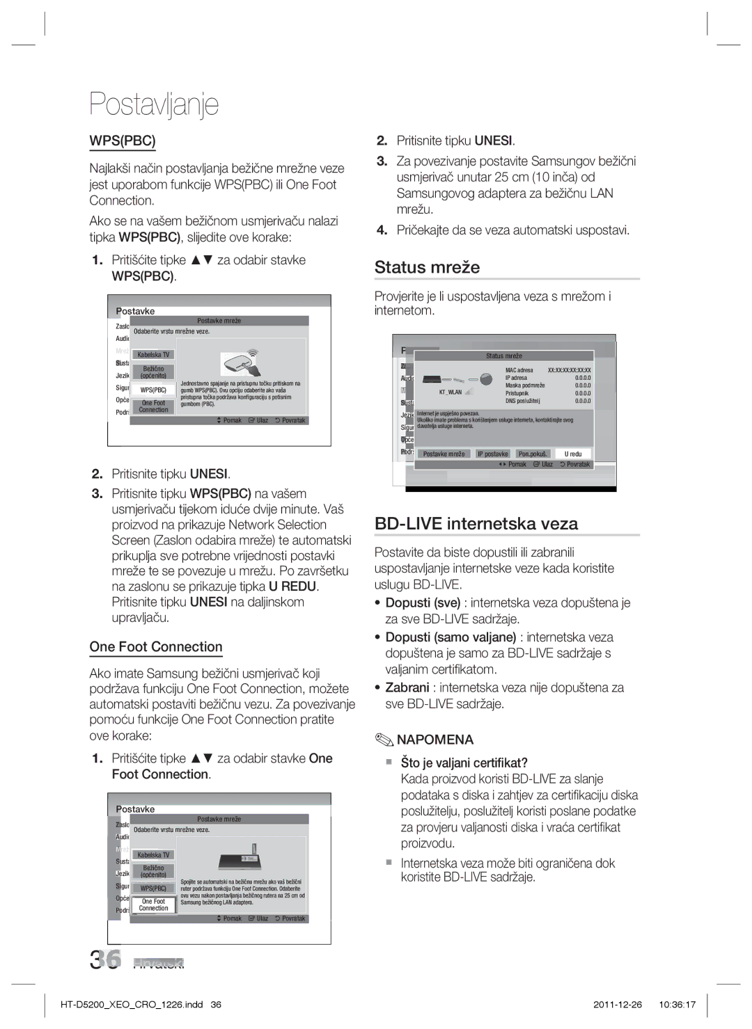 Samsung HT-D5200/EN manual BD-LIVE internetska veza, Provjerite je li uspostavljena veza s mrežom i internetom 