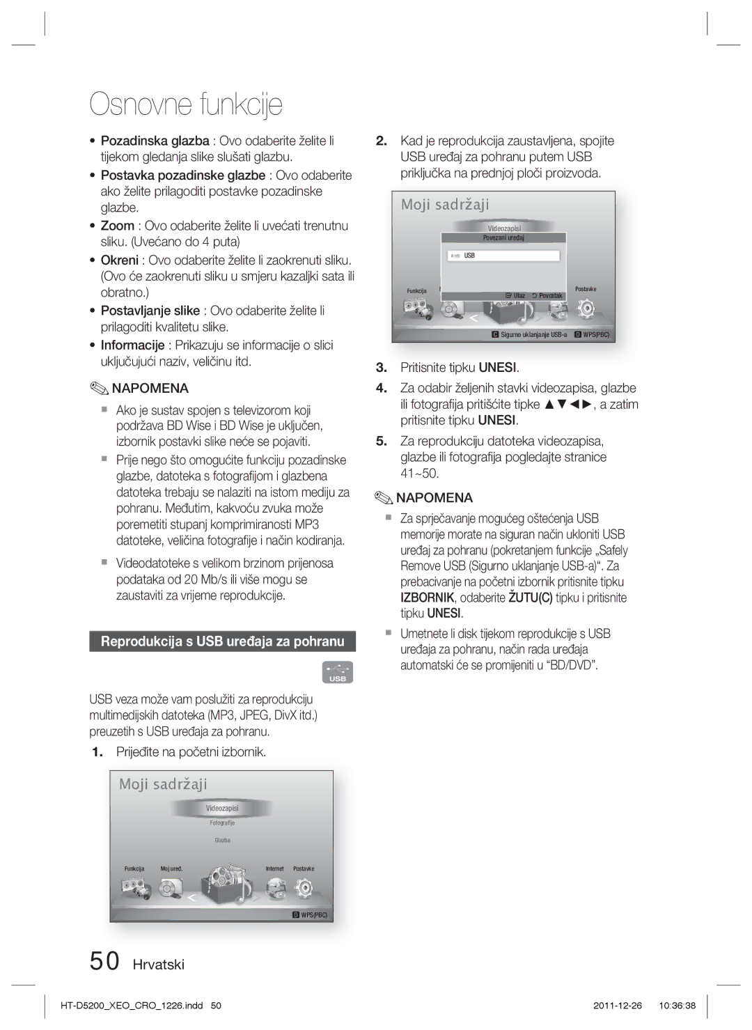 Samsung HT-D5200/EN manual Reprodukcija s USB uređaja za pohranu, Prijeđite na početni izbornik 