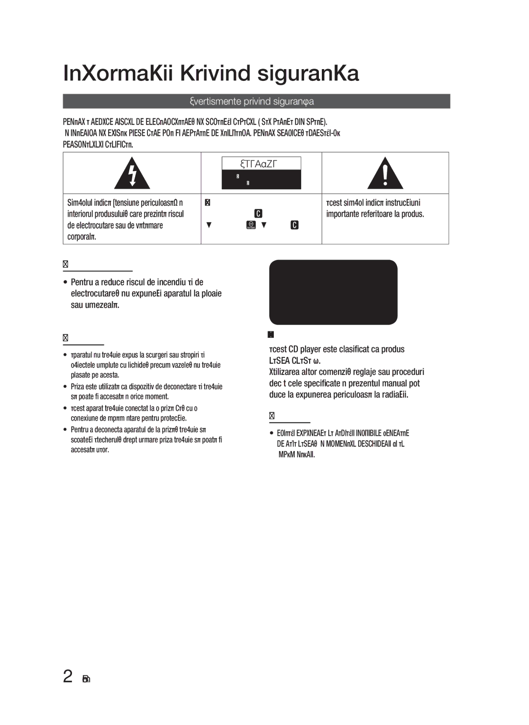 Samsung HT-D5200/EN manual Informaţii privind siguranţa, Avertismente privind siguranţa, Română 