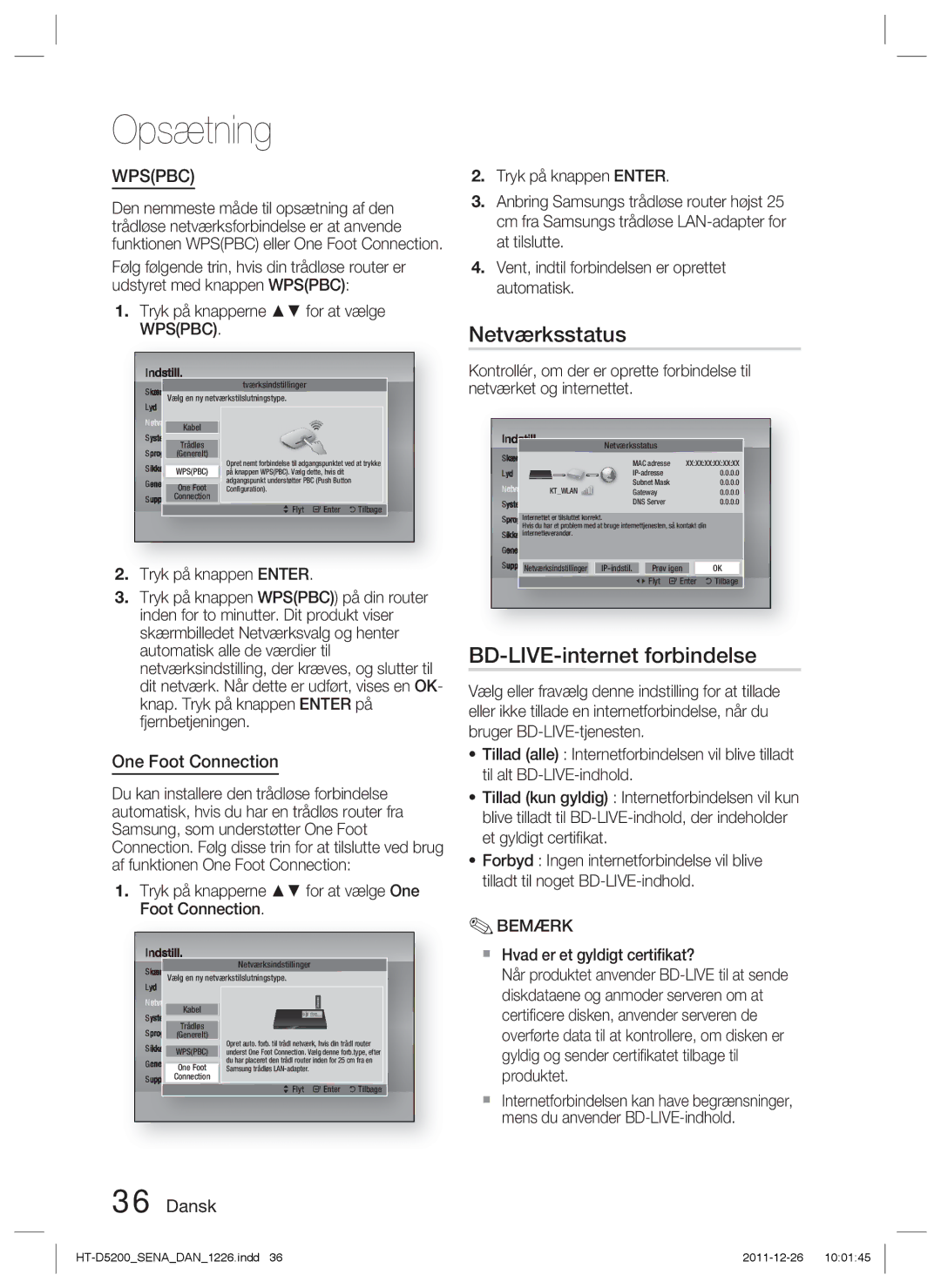 Samsung HT-D5200/XE manual Netværksstatus, BD-LIVE-internet forbindelse 