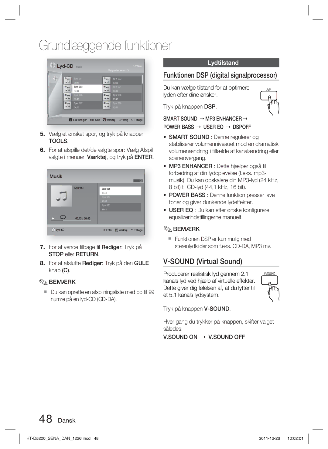 Samsung HT-D5200/XE manual Funktionen DSP digital signalprocessor, Lydtilstand 