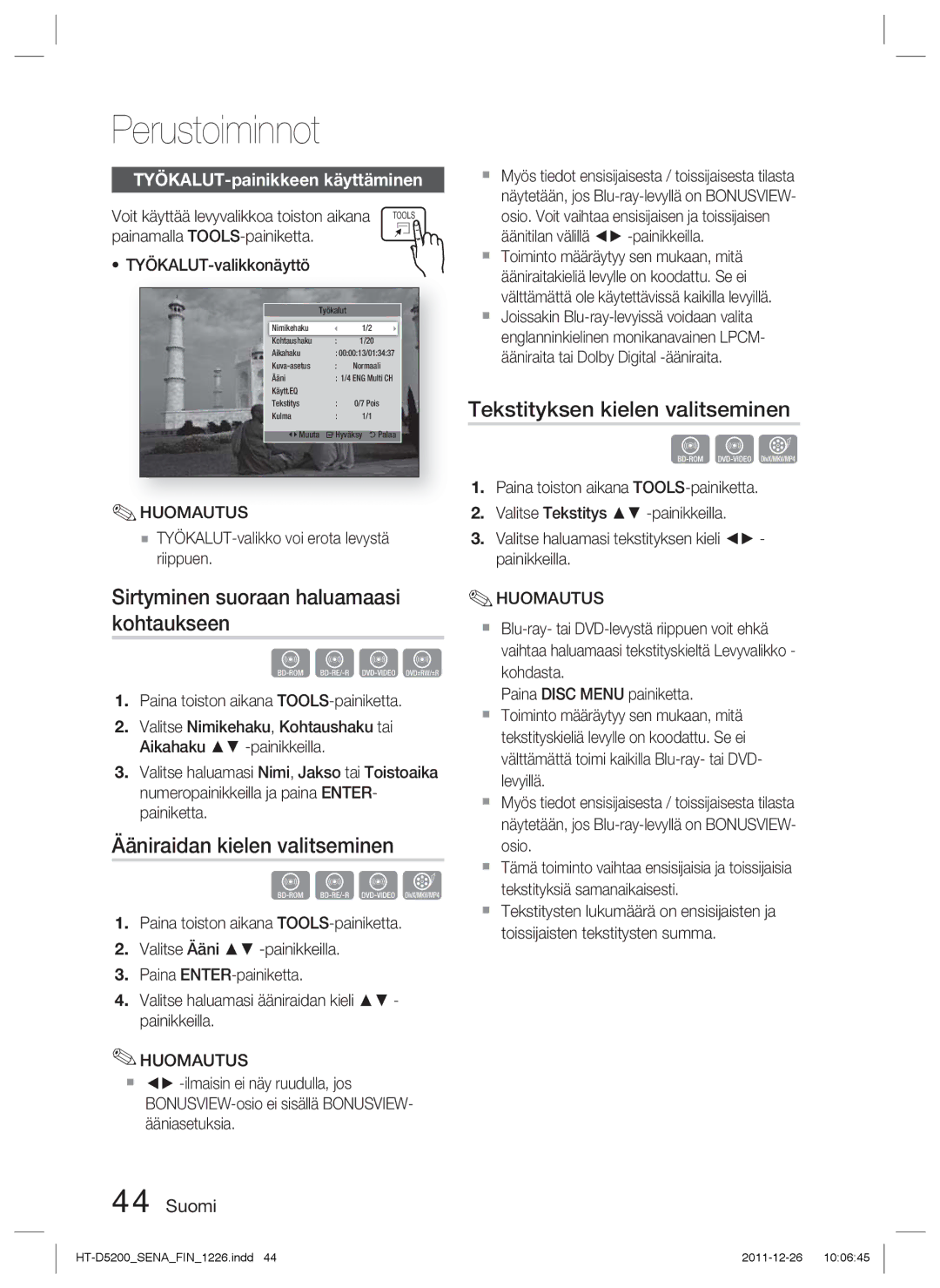 Samsung HT-D5200/XE manual Sirtyminen suoraan haluamaasi kohtaukseen, Ääniraidan kielen valitseminen 