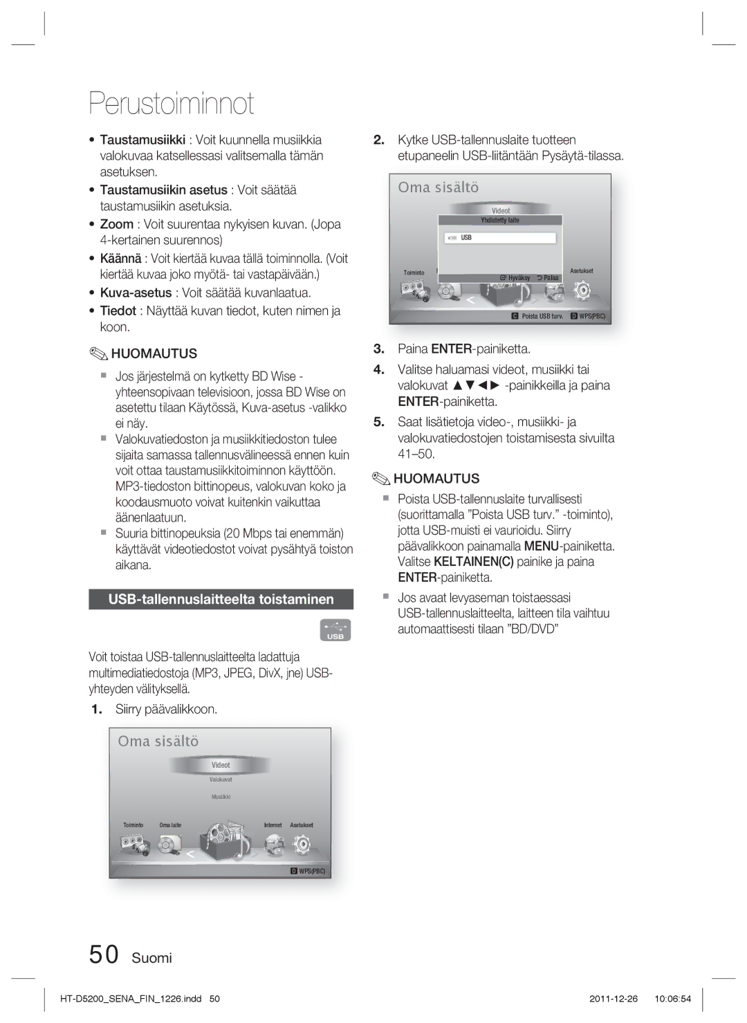 Samsung HT-D5200/XE manual USB-tallennuslaitteelta toistaminen 