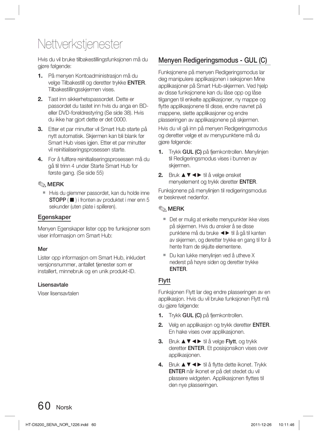 Samsung HT-D5200/XE manual Menyen Redigeringsmodus GUL C, Flytt, Lisensavtale Viser lisensavtalen 