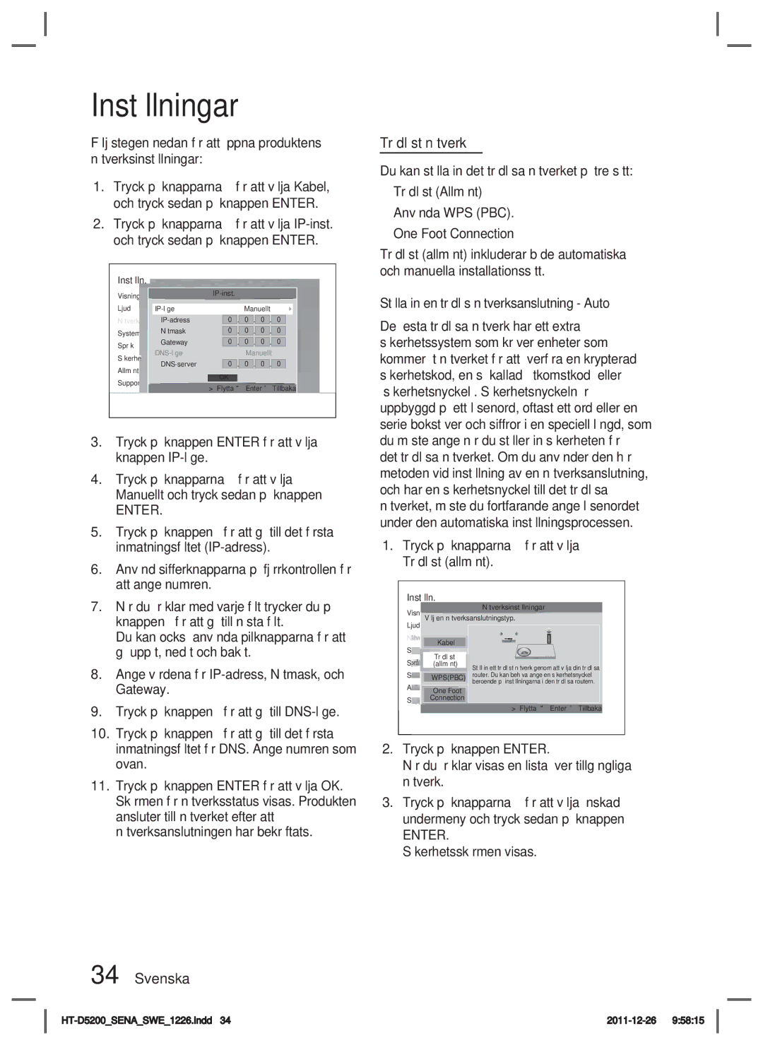 Samsung HT-D5200/XE manual Trådlöst nätverk, Ställa in en trådlös nätverksanslutning Auto 