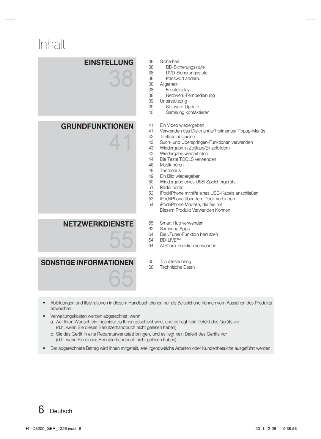 Samsung HT-D5200/ZF manual BD-Sicherungsstufe, DVD-Sicherungsstufe, Passwort ändern, Allgemein, Frontdisplay, Unterstützung 