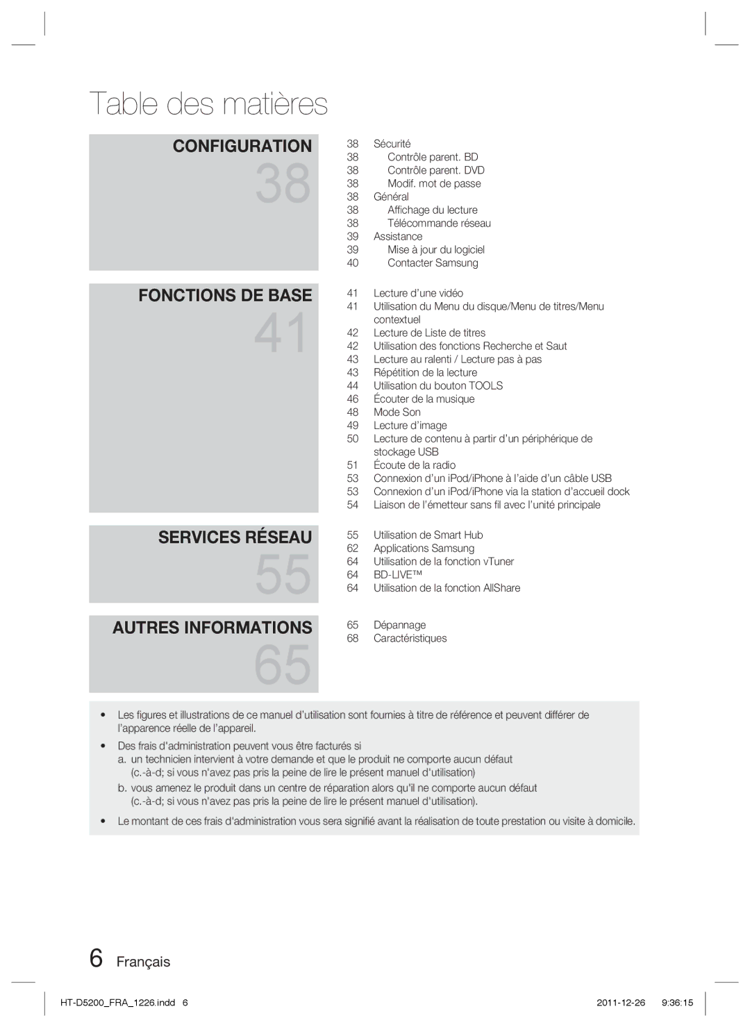 Samsung HT-D5200/XN Sécurité, Contrôle parent. BD, Contrôle parent. DVD, Modif. mot de passe, Général, Afﬁchage du lecture 