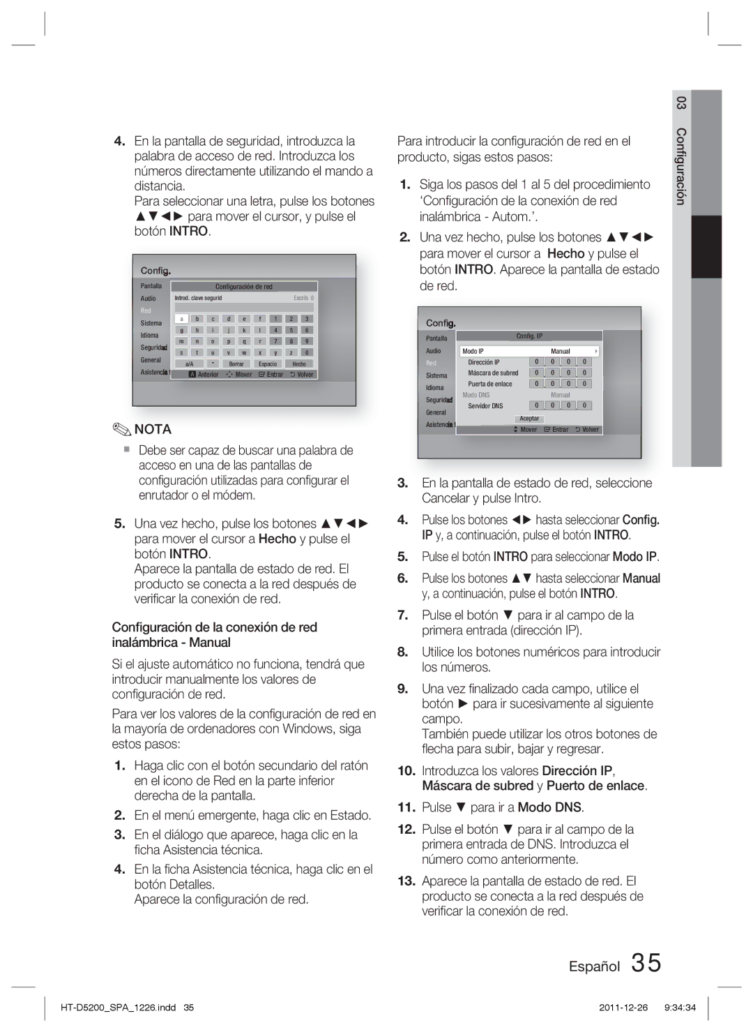 Samsung HT-D5200/ZF manual Nota, Pulse para ir a Modo DNS 