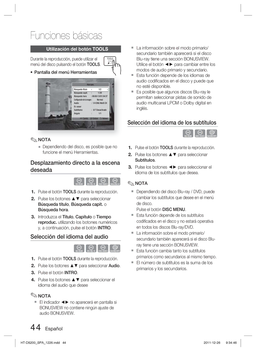 Samsung HT-D5200/ZF manual Desplazamiento directo a la escena deseada, Selección del idioma del audio 