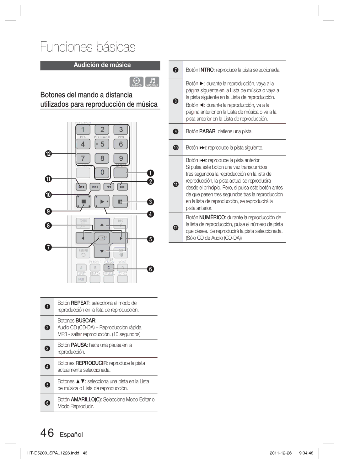 Samsung HT-D5200/ZF manual Audición de música, Botones Buscar, Botón Amarilloc Seleccione Modo Editar o Modo Reproducir 