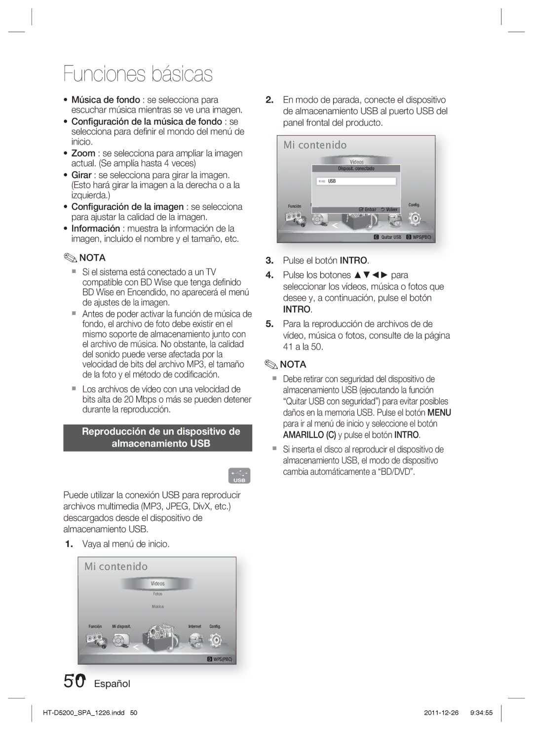 Samsung HT-D5200/ZF manual Mi contenido, Reproducción de un dispositivo de Almacenamiento USB 