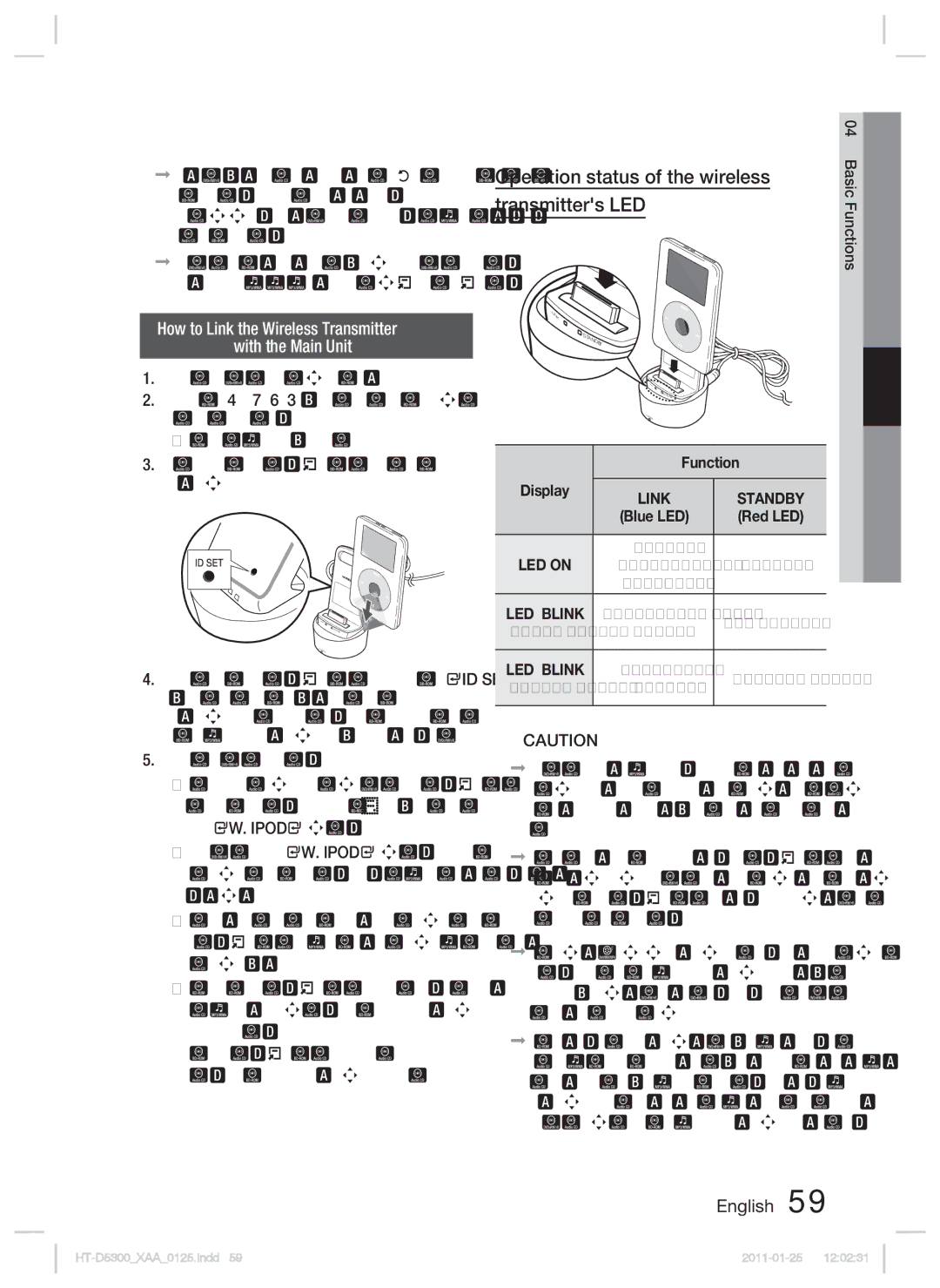 Samsung HT-D5300 user manual How to Link the Wireless Transmitter With the Main Unit, LED Blink 